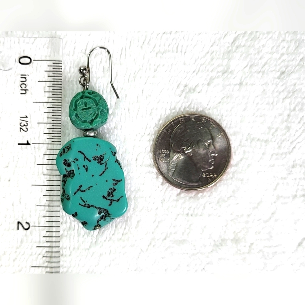 Turquoise Stone Look Dangle Earrings / Pierced - Picture 5 of 5